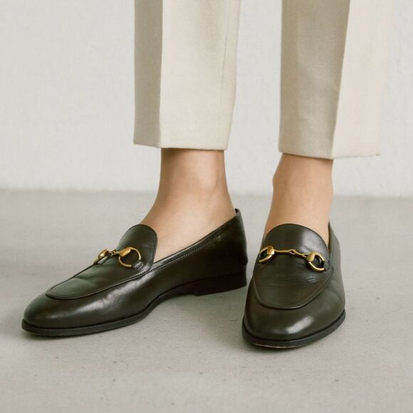 Vintage GUCCI Green Leather Horse Bit Loafer Shoes   Women's Size EU 36 US 6 - Picture 1 of 9
